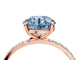 Rose gold Fancy Blue Round Cut Diamond Solitaire Ring with Pave Band and Four Prong Setting_77