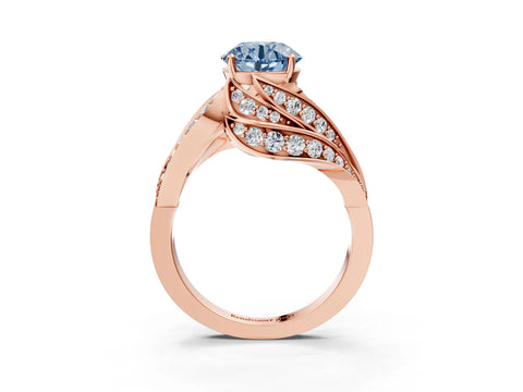 Rose gold Fancy Blue Round Cut Diamond Solitaire Ring with Prong Setting and Twisted Pavé Band_3