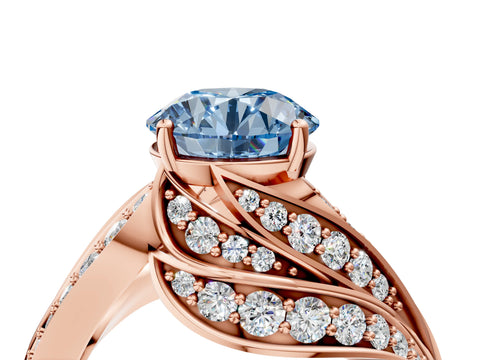 Rose gold Fancy Blue Round Cut Diamond Solitaire Ring with Prong Setting and Twisted Pavé Band_4
