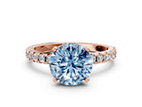 Rose gold Fancy Blue Round Cut Diamond Solitaire Ring with Round  Pavé Band and Four-Prong Setting_36