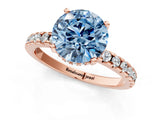 Rose gold Fancy Blue Round Cut Diamond Solitaire Ring with Round  Pavé Band and Four-Prong Setting_37