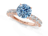 Rose gold Fancy Blue Round Cut Diamond Solitaire Ring with Shared Prong Pavé Band and Four-Prong Setting_59