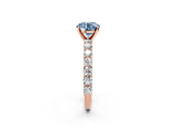 Rose gold Fancy Blue Round Cut Diamond Solitaire Ring with Shared Prong Pavé Band and Four-Prong Setting_60
