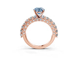 Rose gold Fancy Blue Round Cut Diamond Solitaire Ring with Shared Prong Pavé Band and Four-Prong Setting_61