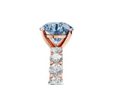 Rose gold Fancy Blue Round Cut Diamond Solitaire Ring with Shared Prong Pavé Band and Four-Prong Setting_63