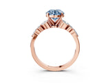 Rose gold Fancy Blue Round Cut Diamond Solitaire Ring with Side Stones and Four-Prong Setting_53