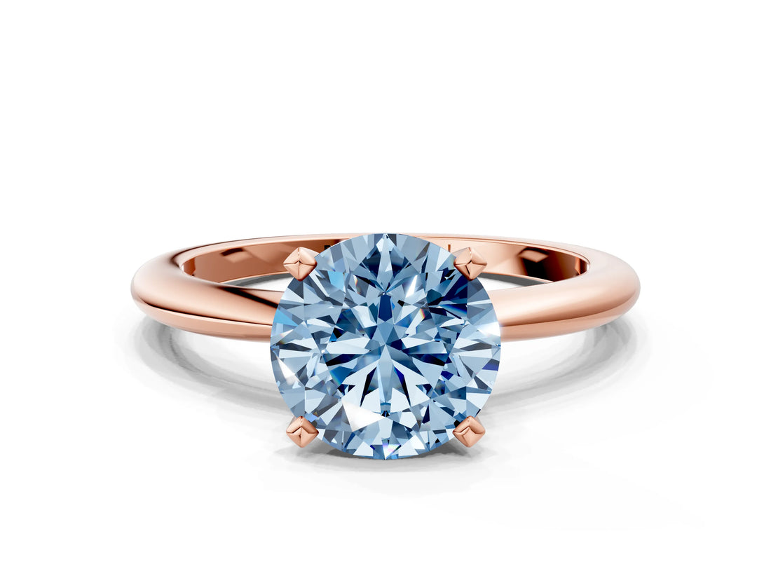 Rose gold Fancy Blue Round Cut Diamond Solitaire Ring with Six-Prong Setting and Classic Band_243