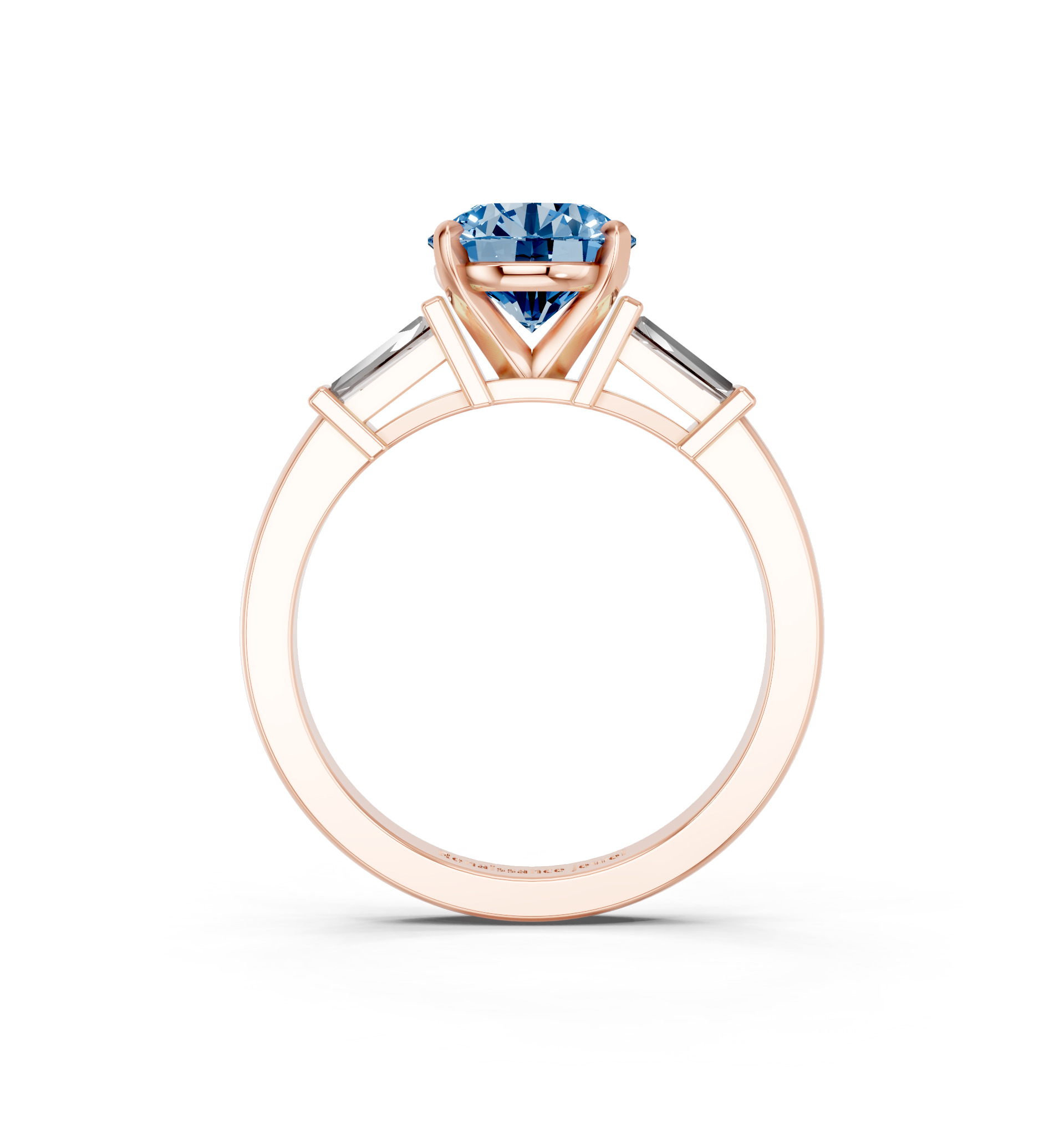 Rose gold Fancy Blue Round  Cut Diamond Solitaire Ring with Tapered Baguette Accents and Four-Prong Setting_4