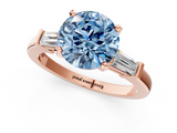 Rose gold Fancy Blue Round  Cut Diamond Solitaire Ring with Tapered Baguette Accents and Four-Prong Setting_77