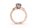 Rose gold Fancy Blue Round  Cut Diamond Solitaire Ring with Tapered Baguette Accents and Four-Prong Setting_79