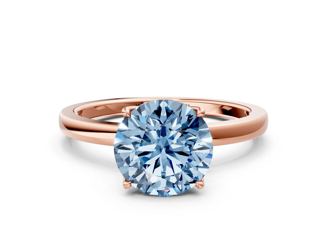 Rose gold Fancy Blue Round Cut Diamond Solitaire Ring with Thin Band and Prong Setting_12