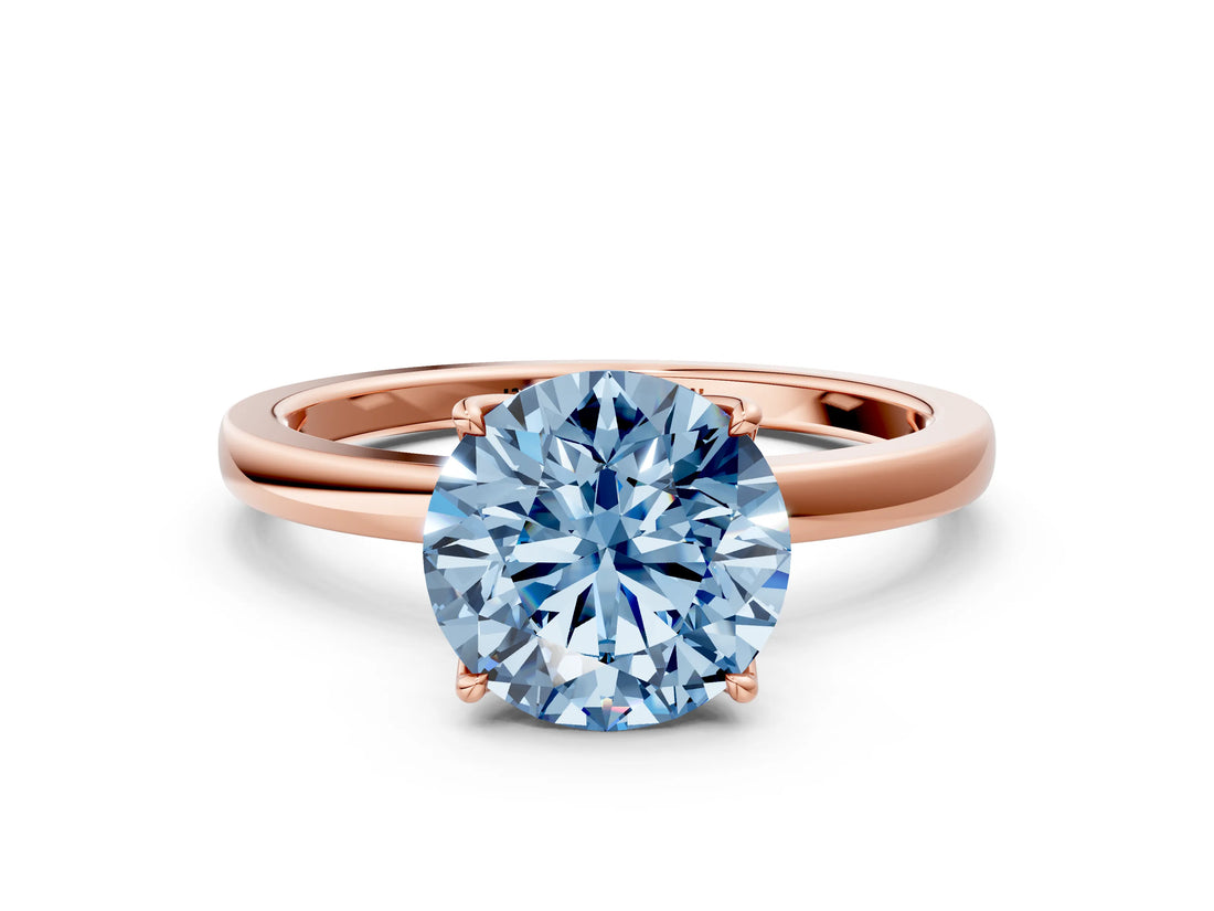 Rose gold Fancy Blue Round Cut Diamond Solitaire Ring with Thin Band and Prong Setting_24
