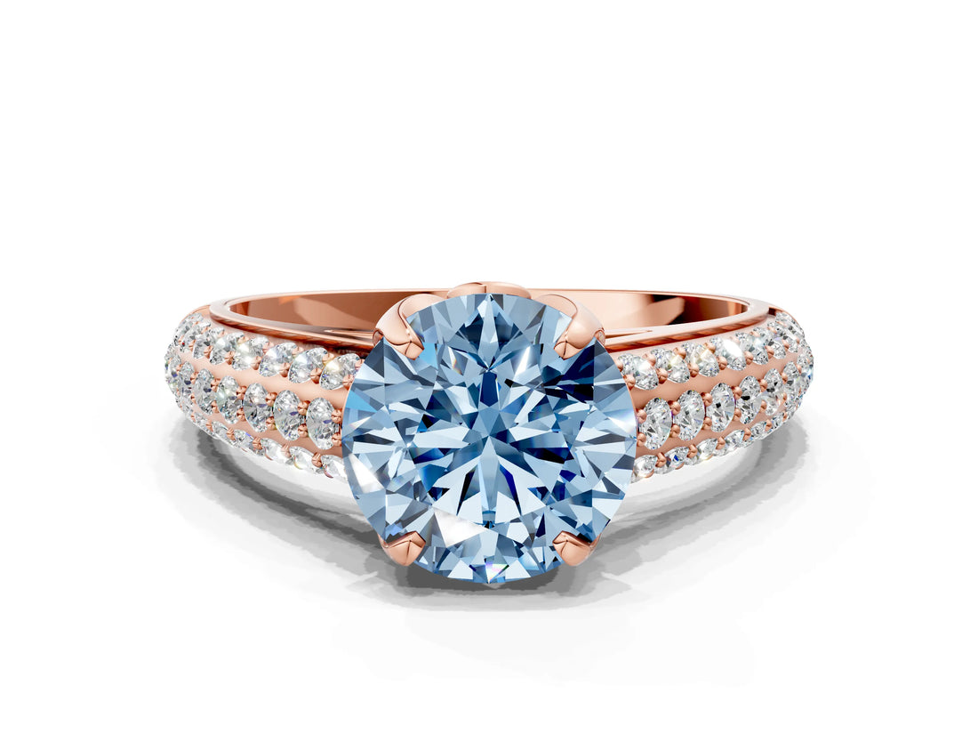 Rose gold Fancy Blue Round Cut Diamond Solitaire Ring with Three-Row Pavé Band and Four-Prong Setting_37