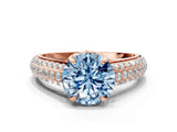 Rose gold Fancy Blue Round Cut Diamond Solitaire Ring with Three-Row Pavé Band and Four-Prong Setting_37