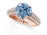 Rose gold Fancy Blue Round Cut Diamond Solitaire Ring with Three-Row Pavé Band and Four-Prong Setting_38