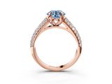 Rose gold Fancy Blue Round Cut Diamond Solitaire Ring with Three-Row Pavé Band and Four-Prong Setting_40
