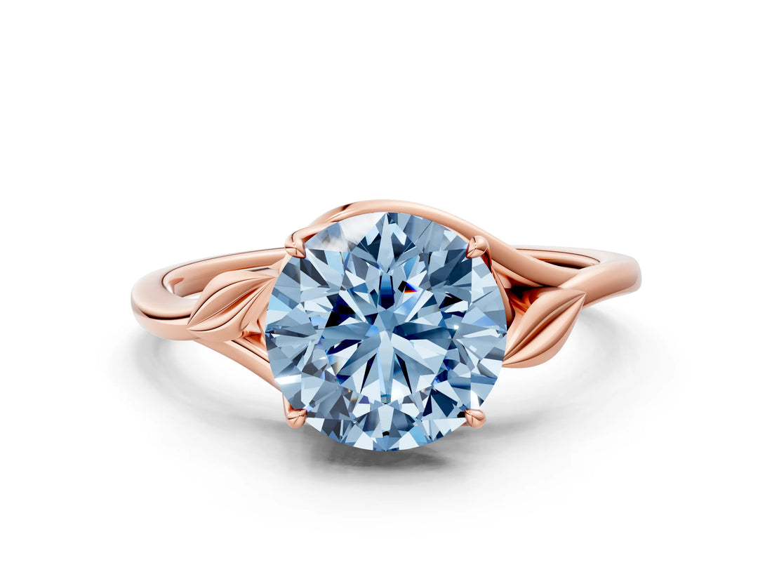 Rose gold Fancy Blue Round Cut Diamond Solitaire Ring with Twist Band and Four-Prong Setting_110