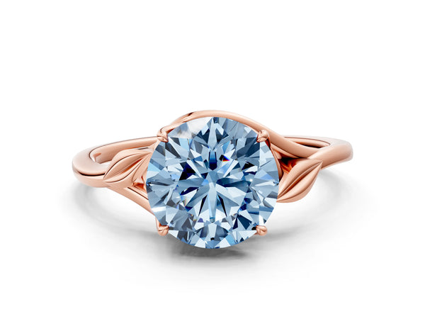Rose gold Fancy Blue Round Cut Diamond Solitaire Ring with Twist Band and Four-Prong Setting