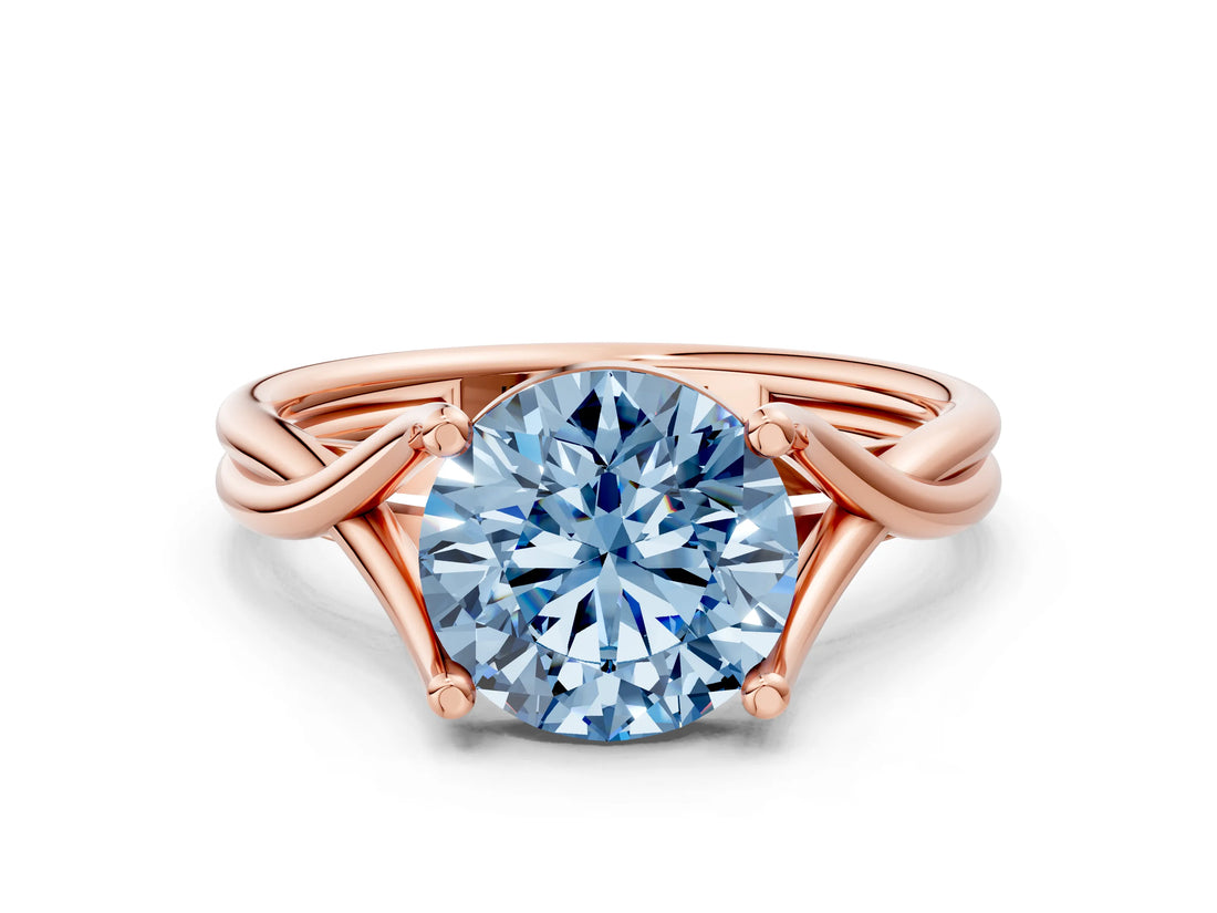 Rose gold Fancy Blue Round Cut Diamond Solitaire Twist Band Prong Setting Ring_67
