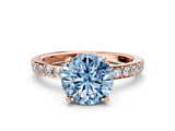 Rose gold Fancy Blue Round  Cut Diamond Solitaire with Pave Band and Four-Prong Setting 1