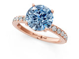 Rose gold Fancy Blue Round  Cut Diamond Solitaire with Pave Band and Four-Prong Setting 2