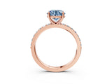 Rose gold Fancy Blue Round  Cut Diamond Solitaire with Pave Band and Four-Prong Setting 4