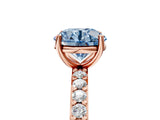 Rose gold Fancy Blue Round  Cut Diamond Solitaire with Pave Band and Four-Prong Setting
