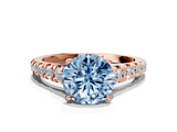 Rose gold Fancy Blue Round  Cut Diamond Solitaire with Pave Band and Four-Prong Setting_106
