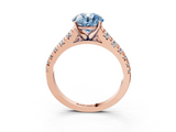 Rose gold Fancy Blue Round  Cut Diamond Solitaire with Pave Band and Four-Prong Setting_109