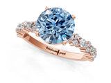 Rose gold Fancy Blue Round Cut Diamond Solitaire with Side Stones, Pave Band, Four-Prong Setting_72