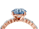 Rose gold Fancy Blue Round Cut Diamond Solitaire with Side Stones, Pave Band, Four-Prong Setting_75