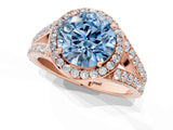 Rose gold Fancy Blue Round Cut Diamond Split Shank Halo Ring with Four-Prong Setting_59