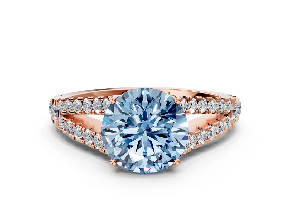 Rose gold Fancy Blue Round Cut Diamond Split Shank Pavé Engagement Ring with Four-Prong Setting_77