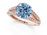 Rose gold Fancy Blue Round Cut Diamond Split Shank Pavé Engagement Ring with Four-Prong Setting_78