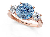 Rose gold Fancy Blue Round Cut Diamond Three-Stone Engagement Ring with Prong Setting and Pavé Band_1