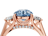Rose gold Fancy Blue Round Cut Diamond Three-Stone Engagement Ring with Prong Setting and Pavé Band_4