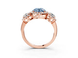 Rose gold Fancy Blue Round Cut Diamond Three-Stone Halo Ring with Prong Setting and Pavé Accents_3