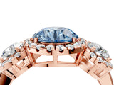 Rose gold Fancy Blue Round Cut Diamond Three-Stone Halo Ring with Prong Setting and Pavé Accents_4