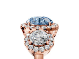 Rose gold Fancy Blue Round Cut Diamond Three-Stone Halo Ring with Prong Setting and Pavé Accents_5