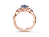 Rose gold Fancy Blue Round Cut Diamond Three-Stone Ring with Pear Side Stones and Four-Prong Setting_63