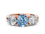 Rose gold Fancy Blue Round Cut Diamond Three-Stone Ring with Prong Setting and Classic Band_109
