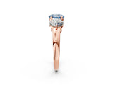 Rose gold Fancy Blue Round Cut Diamond Three-Stone Ring with Prong Setting and Classic Band_111
