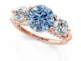 Rose gold Fancy Blue Round Cut Diamond Three-Stone Ring with Prong Setting and Pavé Band_1