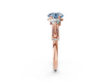 Rose gold Fancy Blue Round Cut Diamond Three-Stone Ring with Prong Setting and Pavé Band_2