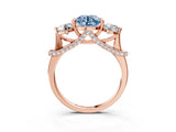 Rose gold Fancy Blue Round Cut Diamond Three-Stone Ring with Prong Setting and Pavé Band_3