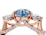 Rose gold Fancy Blue Round Cut Diamond Three-Stone Ring with Prong Setting and Pavé Band_4