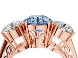 Rose gold Fancy Blue Round Cut Diamond Three-Stone Ring with Prong Setting and Textured Band_4