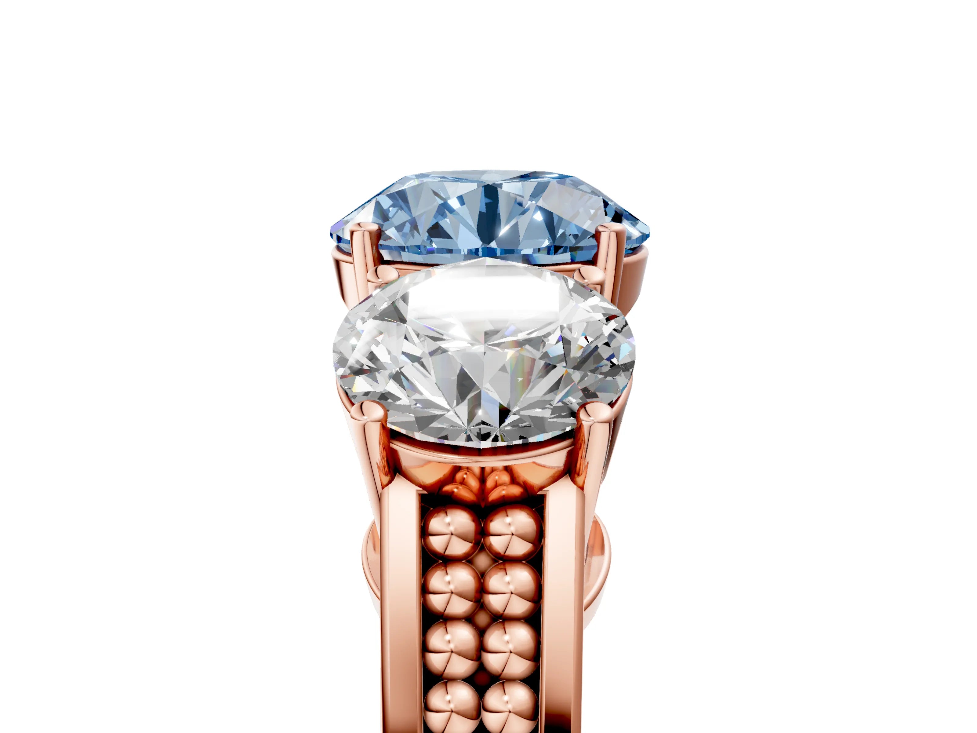 Rose gold Fancy Blue Round Cut Diamond Three-Stone Ring with Prong Setting and Textured Band_5
