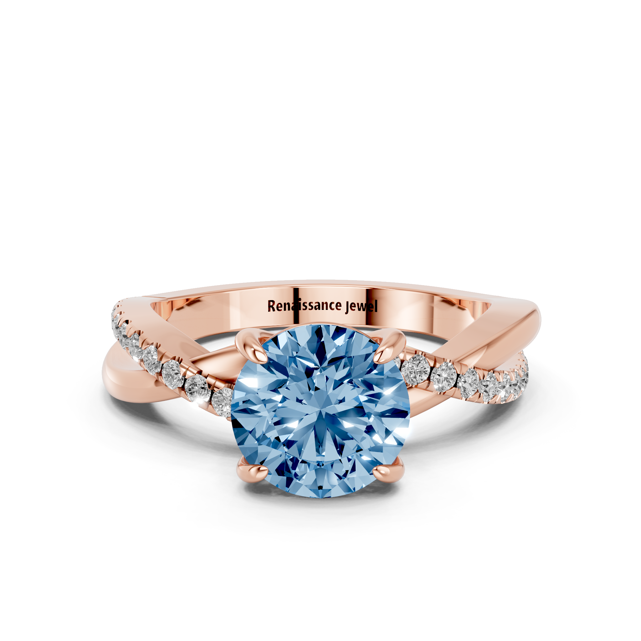 Rose gold Fancy Blue Round  Cut Diamond Twist Band Solitaire with Prong Setting_11
