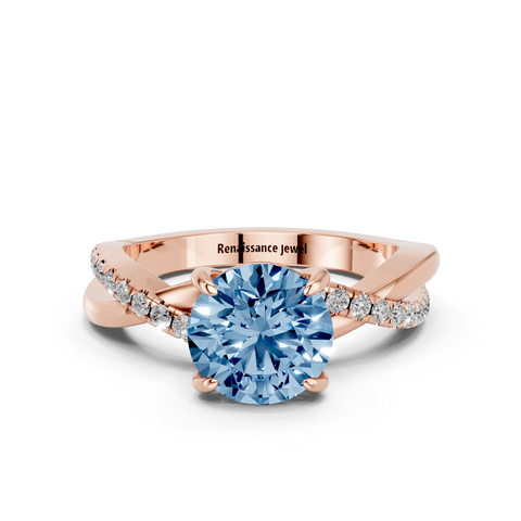 Rose gold Fancy Blue Round  Cut Diamond Twist Band Solitaire with Prong Setting_11